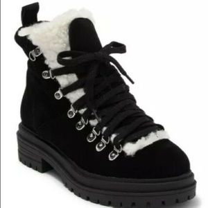 Steve Madden Black Suede Leather Faux Fur Boot